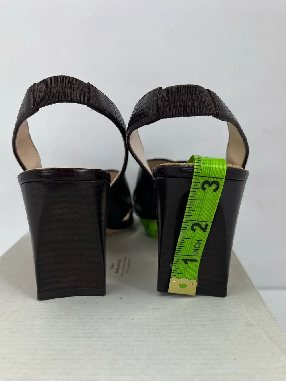 AK2 ANNE KLEIN VTG BROWN CROC EMBOSSED LEATHER SLING BACK, BLOCK HEEL SANDALS 7M